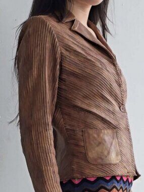 NEWPORT NEWS Vintage WOMEN’S LEATHER JACKET BROWN Shimmer VERY NICE & Stretchy!